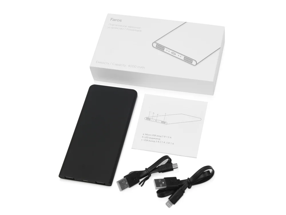 Внешний аккумулятор с подсветкой логотипа Faros soft-touch 4000 mAh черный - фото 3