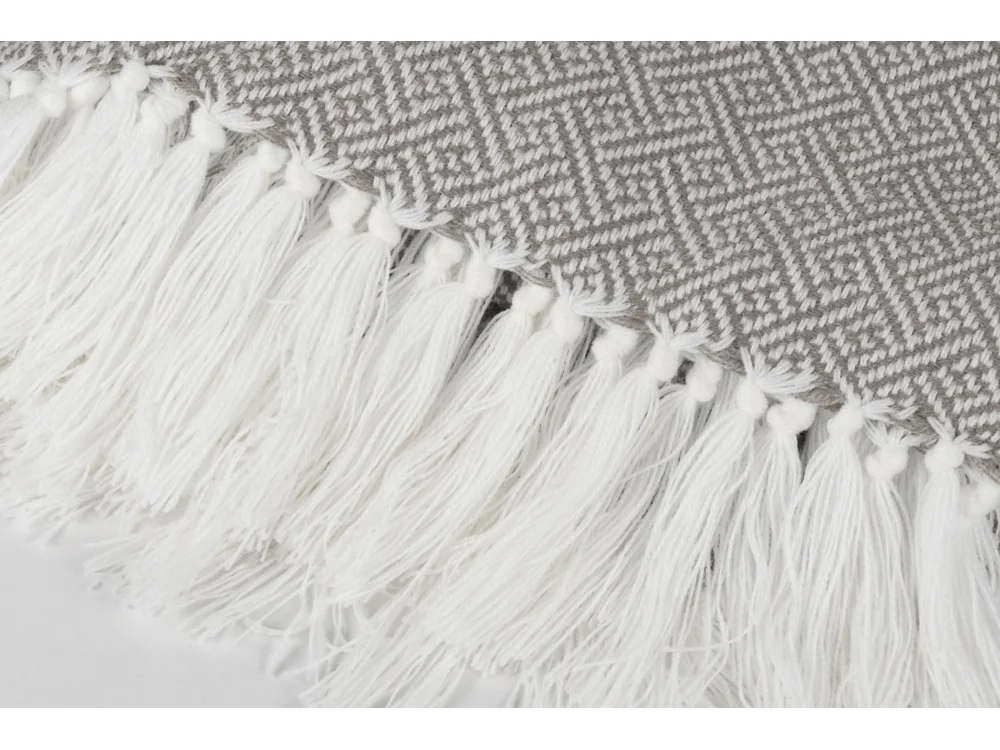 Плед акриловый с белой бахромой Tassel бежевый - фото 2