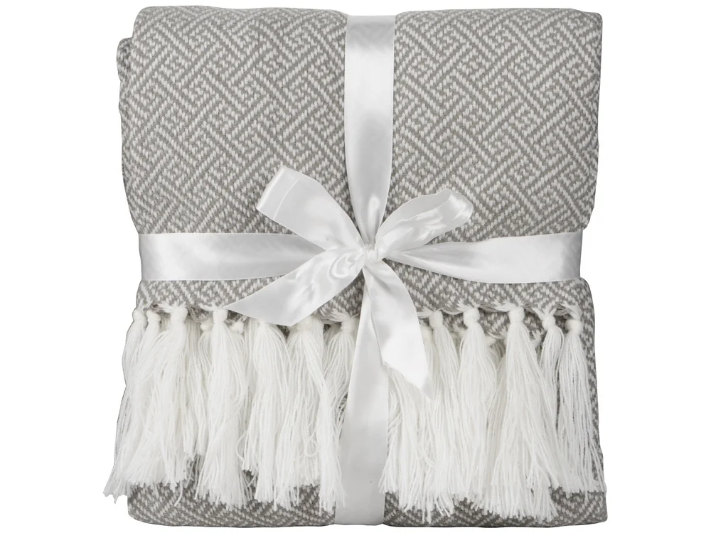 Плед акриловый с белой бахромой Tassel бежевый - фото 3