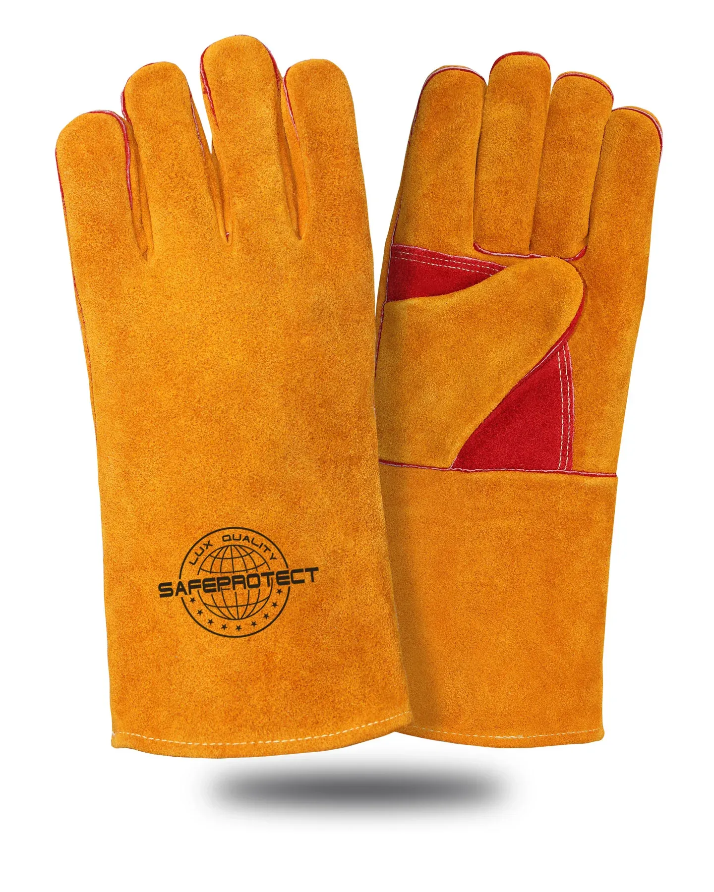 Краги спилковые СИБИРЬ Safeprotect усиленные желто-красные подкладка р.10,5 х12х60